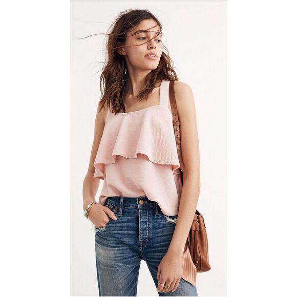 MADEWELL WOMEN'S PINK SLEEVELESS TEXTURE & THREAD‎ TIERED TANK TOP Size Large - Picture 1 of 8